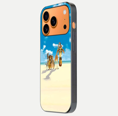 Tropical Fun Squad Glass Case for iPhone 17 Pro Max side-angle image showing shine, color depth, and surface gloss