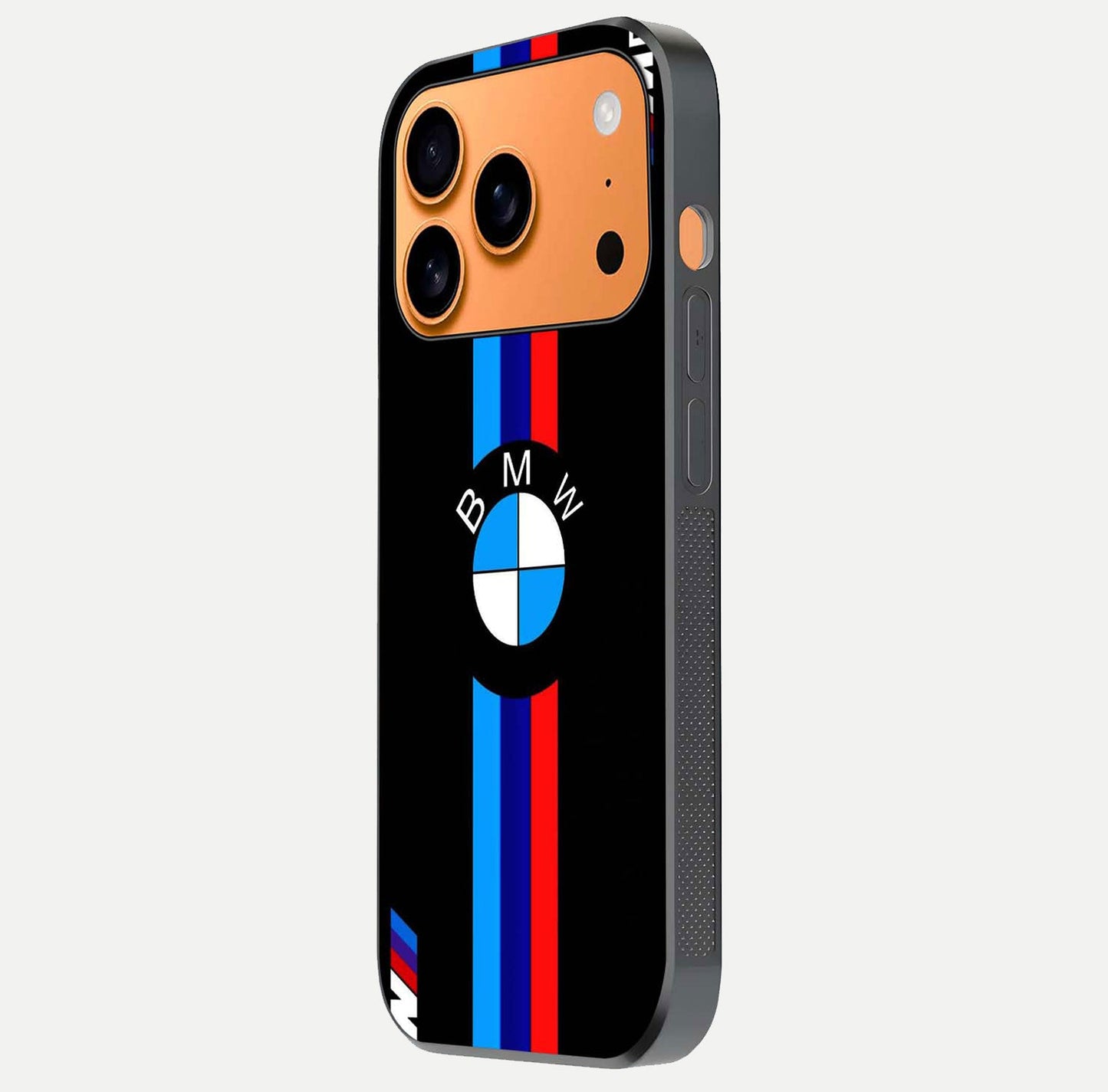 Turbo BMW Beast Glass Case for iPhone 17 Pro Max side-angle image showing reflection and sleek edge styling