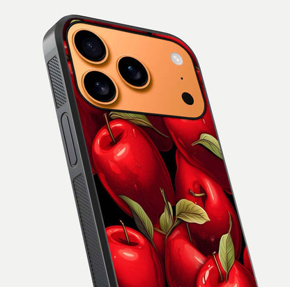 Apple Pattern Glass Case for iPhone 17 Pro Max close-up angle showing pattern texture and shine reflection