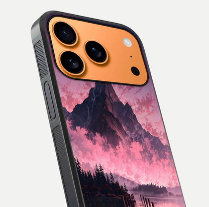 Beautyful Mountain View Glass Case for iPhone 17 Pro Max close-up angle highlighting landscape details and shine
