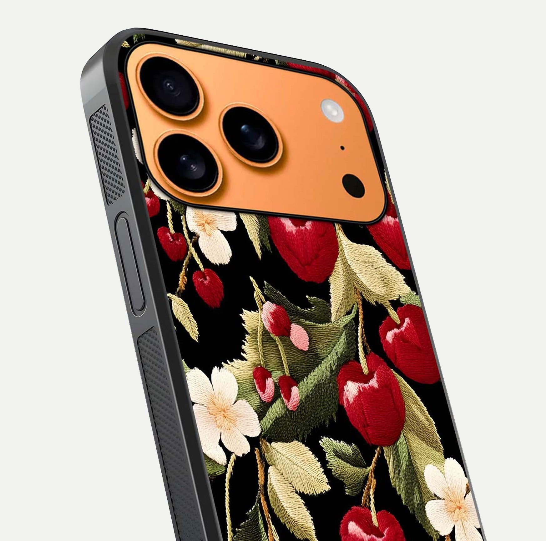 Bloom Thread Art Glass Case for iPhone 17 Pro Max close-up view highlighting fine line details and glossy shine