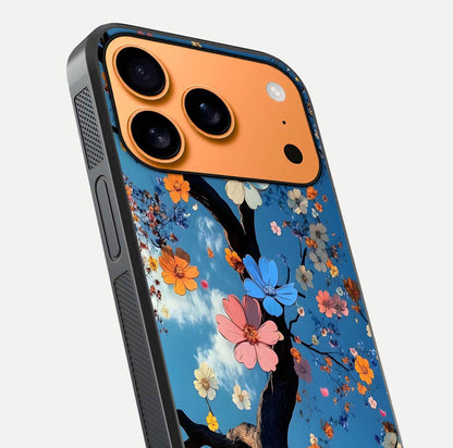 Blossom Dream Sky Glass Case for iPhone 17 Pro Max close-up shot highlighting dreamlike clouds and pink blossoms