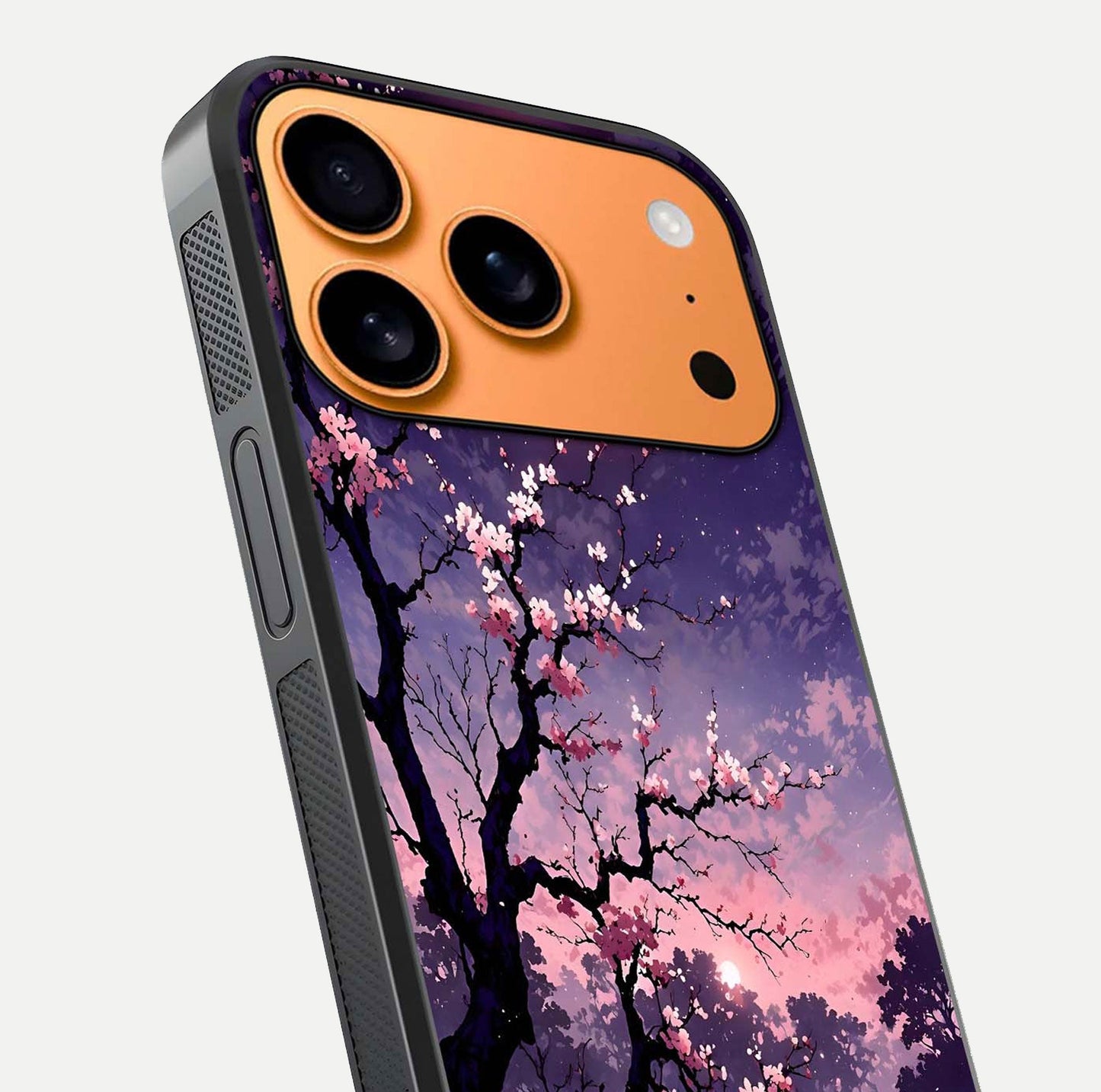 Blossom Pink Moon Glass Case for iPhone 17 Pro Max close-up shot showing pink tones, moon highlight, and reflection gloss