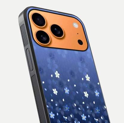 Blue Starry Glass Case for iPhone 17 Pro Max close-up image highlighting sparkle details and midnight blue gradient