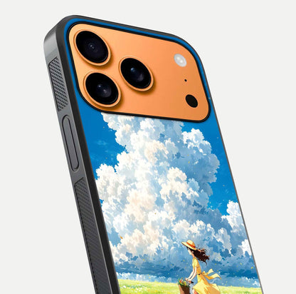 Breezy Meadow Ride Glass Case for iPhone 17 Pro Max close-up shot showing flowers and breezy motion texture