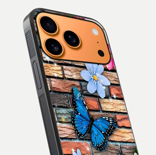 Brick Bloom Flight Glass Case for iPhone 17 Pro Max close-up angle highlighting flower clusters and reflection detail