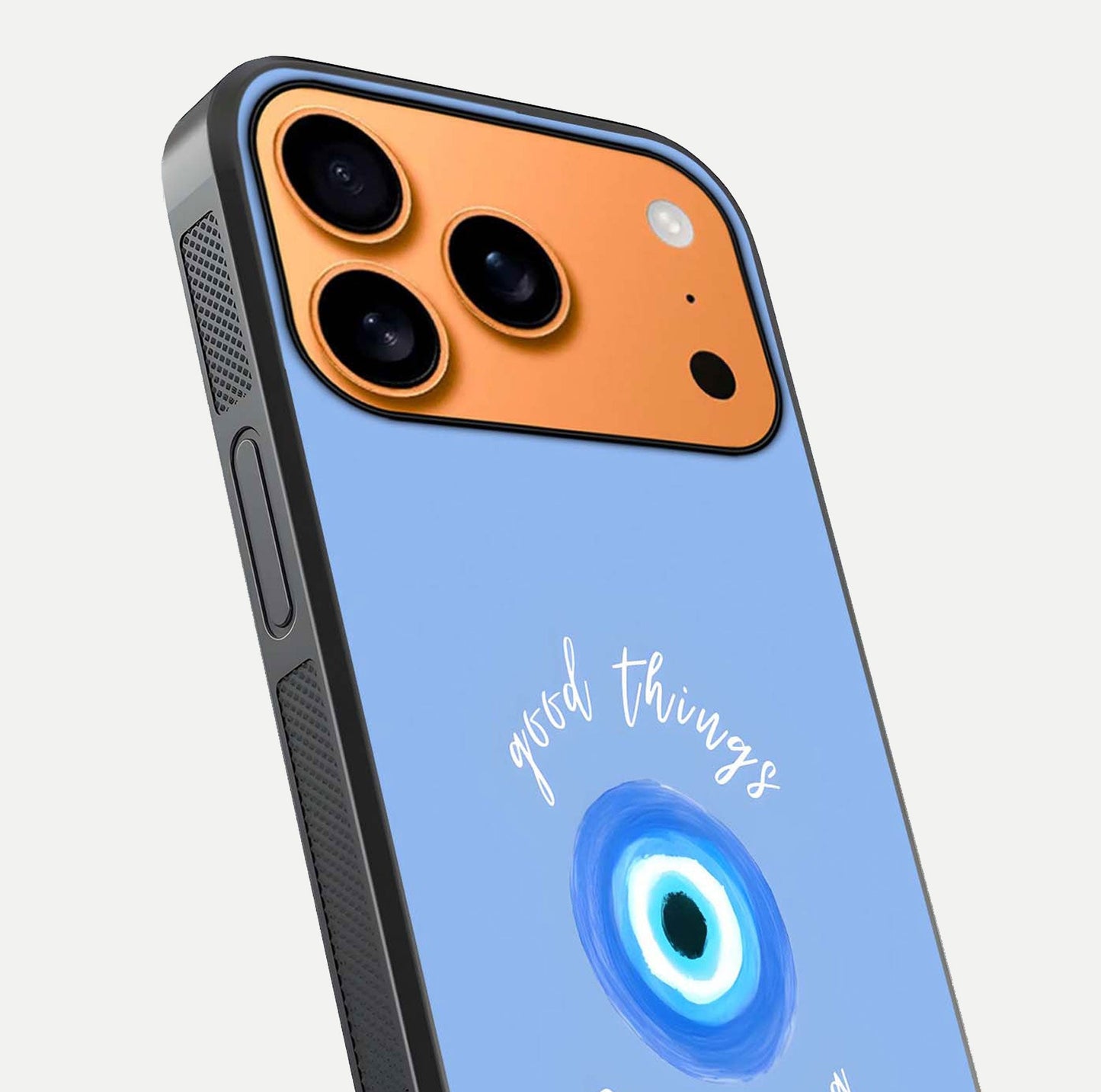 Bright Future Ahead Glass Case for iPhone 17 Pro Max close-up image highlighting bold quote text and HD reflection