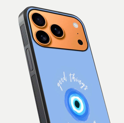 Bright Future Ahead Glass Case for iPhone 17 Pro Max close-up image highlighting bold quote text and HD reflection