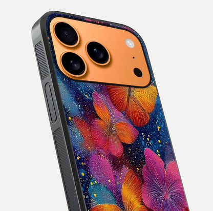 Butterfly Dream Mist Glass Case for iPhone 17 Pro Max close-up capturing wing pattern detail and glossy finish texture