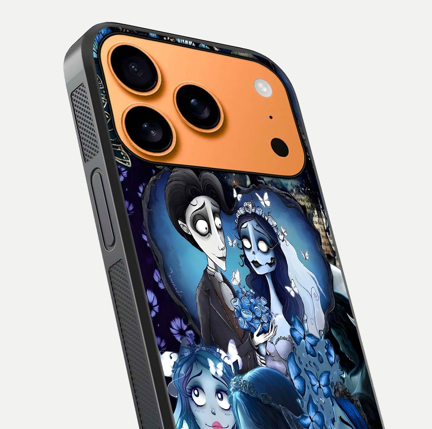 Butterfly Ghost Soul Glass Case for iPhone 17 Pro Max close-up shot showing ethereal wing patterns and reflection