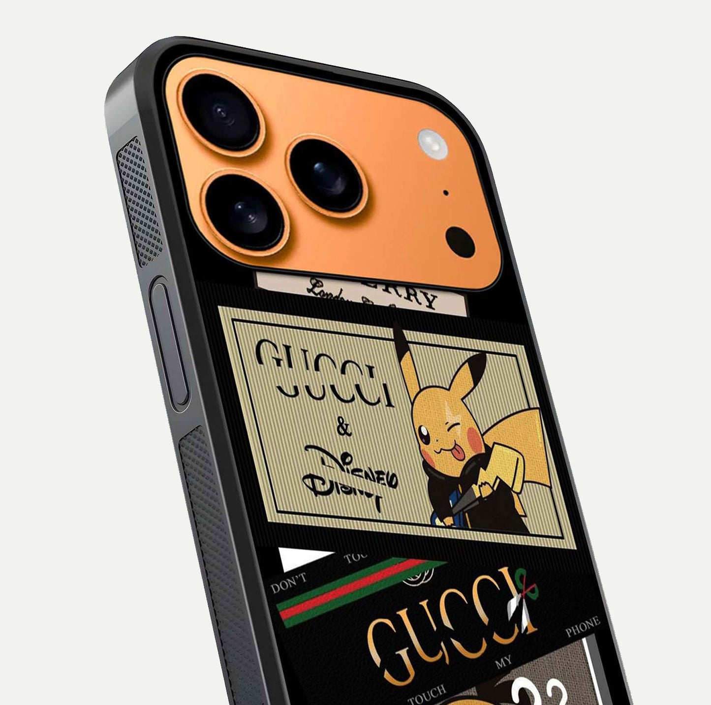 Cartoon Brand Play Mashup Glass Case for iPhone 17 Pro Max close-up angled shot showing character details and vibrant tones