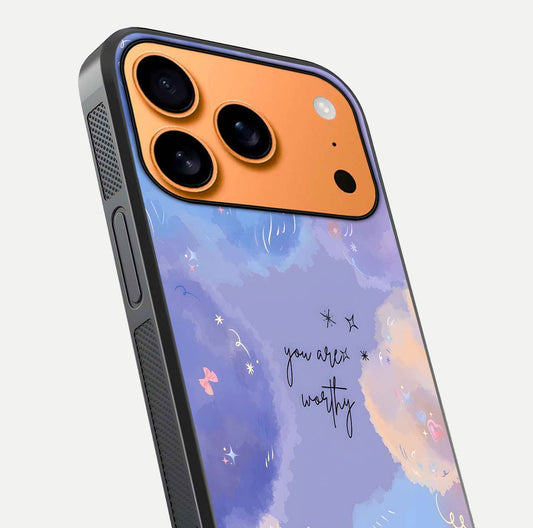 Celestial Cloud Magic Glass Case for iPhone 17 Pro Max close-up highlighting smooth gradient and gloss surface