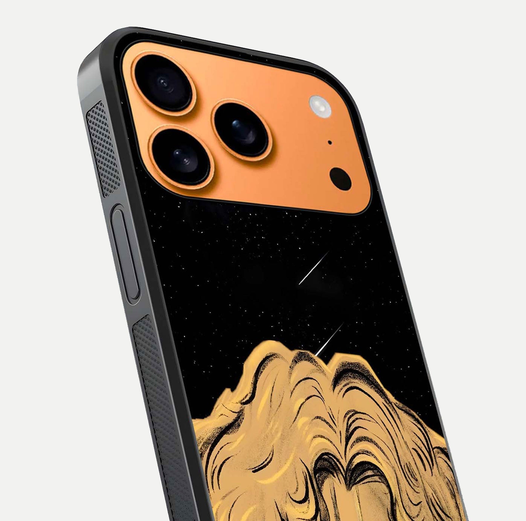 Celestial God’s Plan Glass Case for iPhone 17 Pro Max close-up angled shot highlighting celestial details and reflection