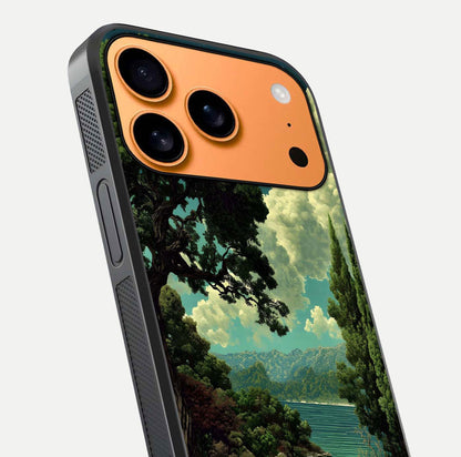 Celestial Lake Peace Glass Case for iPhone 17 Pro Max close-up highlighting moon reflection and glossy texture