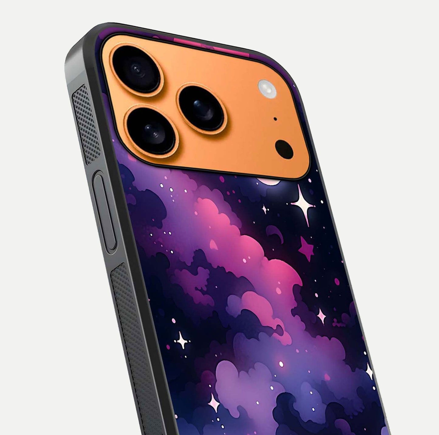 Celestial Moon Magic Glass Case for iPhone 17 Pro Max close-up view highlighting moon crater detail and glass shine