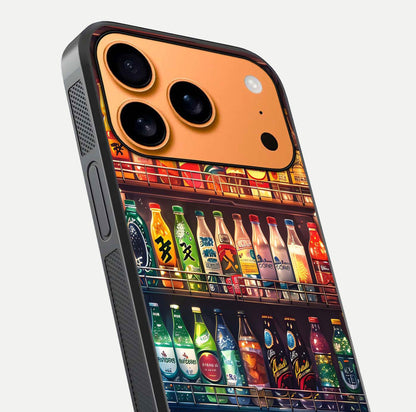 Colorful Soda Bottles Glass Case for iPhone 17 Pro Max close-up showing colorful bottles and HD reflection