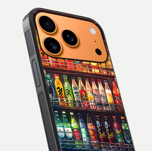 Colorful Soda Bottles Glass Case for iPhone 17 Pro Max close-up showing colorful bottles and HD reflection