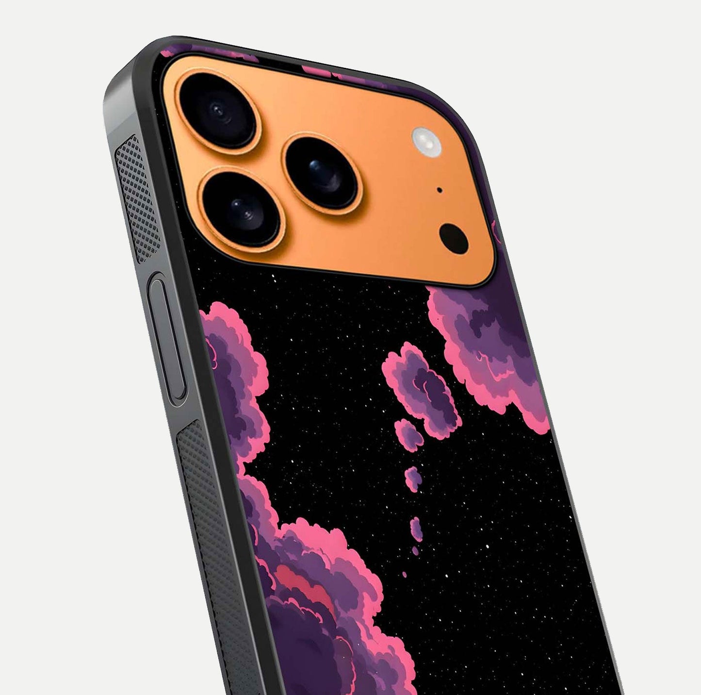 Cosmic Cloud Journey Glass Case for iPhone 17 Pro Max close-up highlighting star clusters and reflection texture