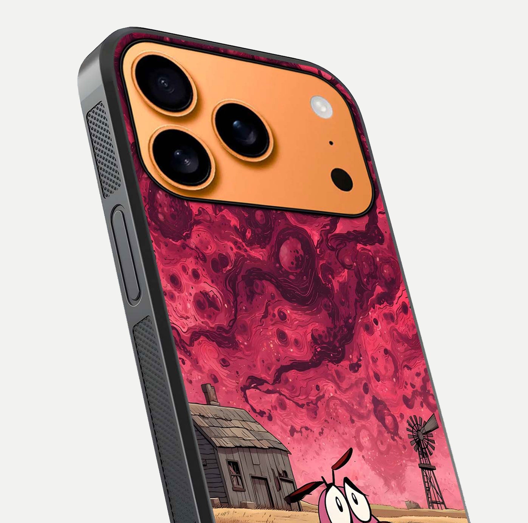 Courage Under Sky Glass Case for iPhone 17 Pro Max close-up highlighting typography and HD reflection