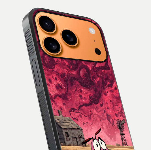 Courage Under Sky Glass Case for iPhone 17 Pro Max close-up highlighting typography and HD reflection