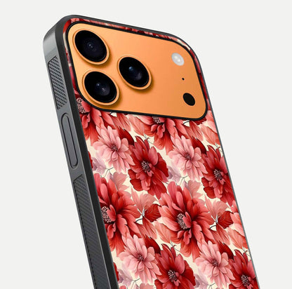 Crimson Love Petals Glass Case for iPhone 17 Pro Max close-up highlighting petal texture and light reflection