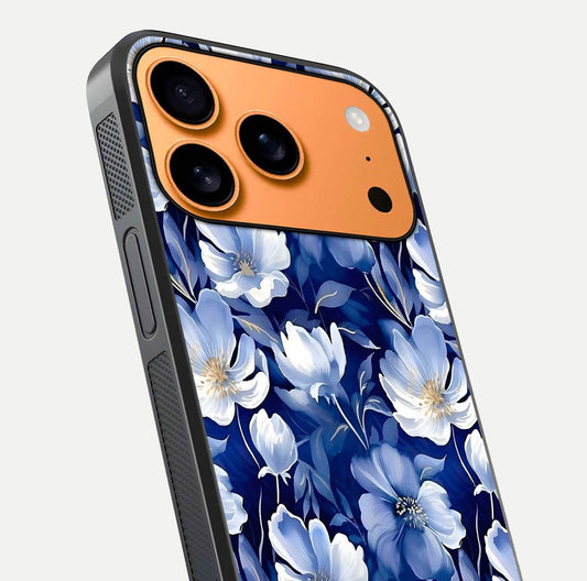 Cute Floral Patterns Glass Case for iPhone 17 Pro Max close-up highlighting flowers and gloss reflection