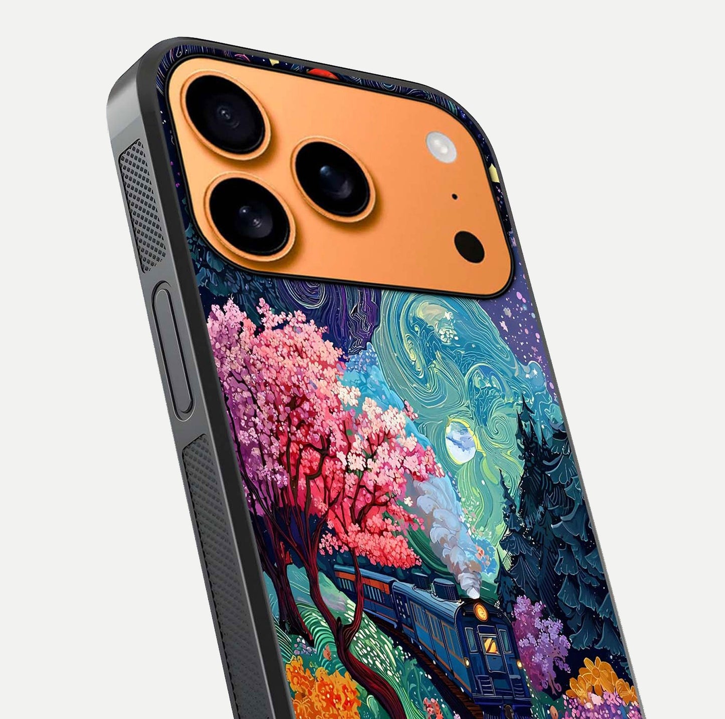 Digital Art Glass Case for iPhone 17 Pro Max close-up highlighting brush-stroke details and reflection polish