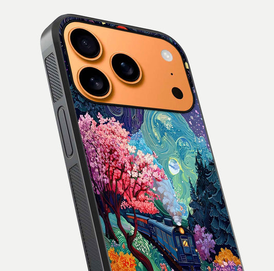 Digital Art Glass Case for iPhone 17 Pro Max close-up highlighting brush-stroke details and reflection polish