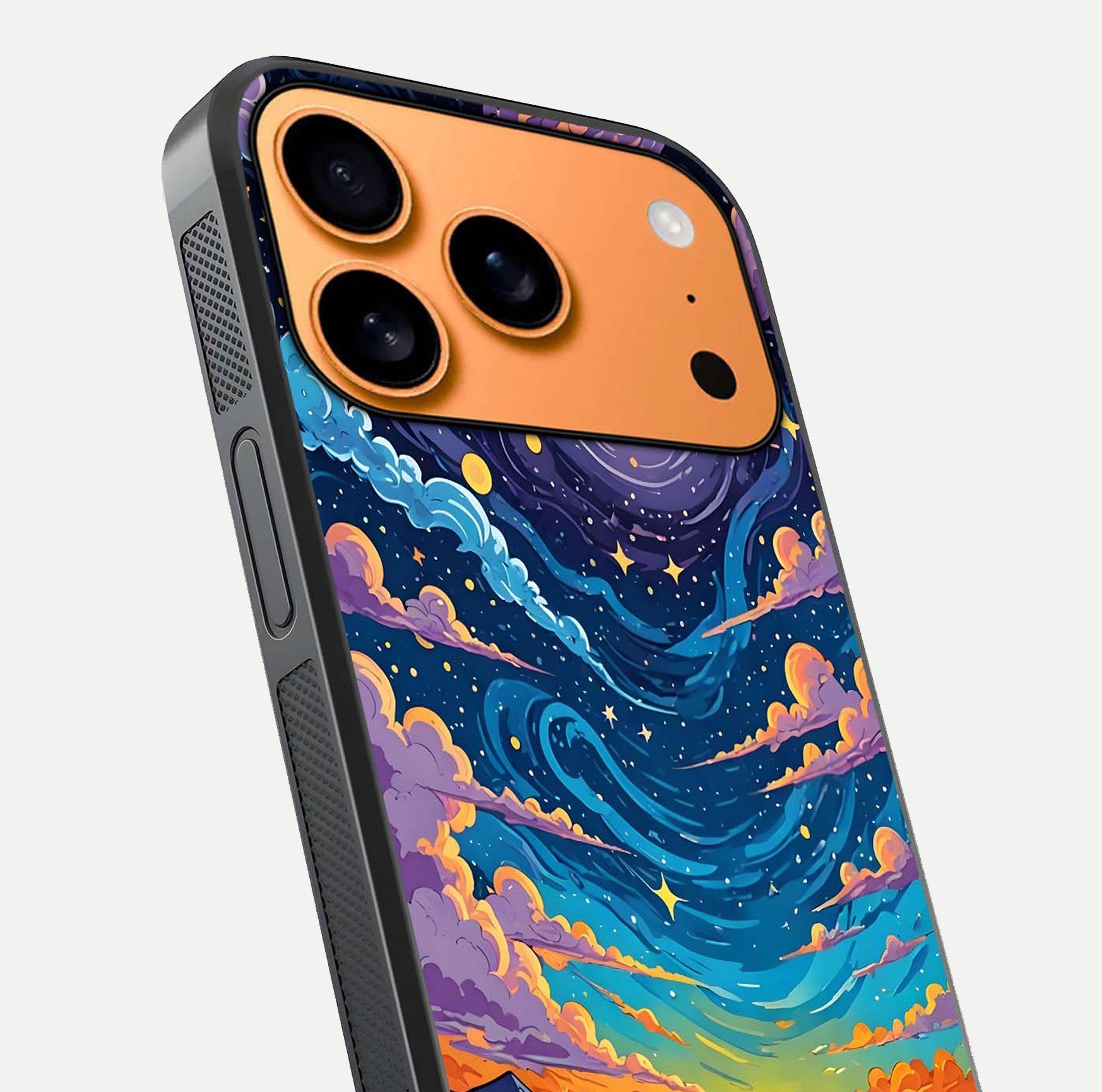 Dreamy Night Landscape Glass Case for iPhone 17 Pro Max close-up highlighting stars and reflection tone