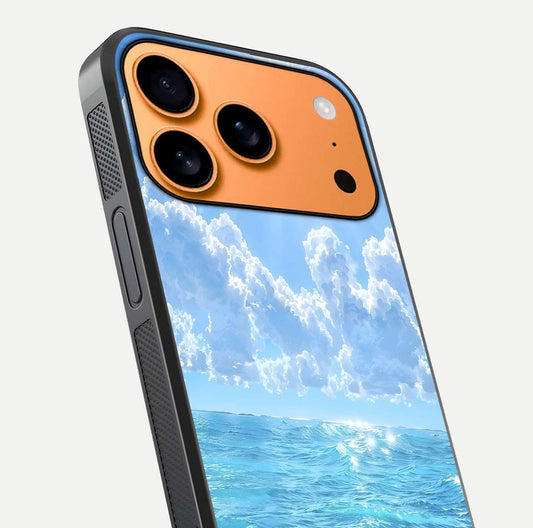 Endless Ocean Horizon Glass Case for iPhone 17 Pro Max close-up highlighting water texture and reflection shine