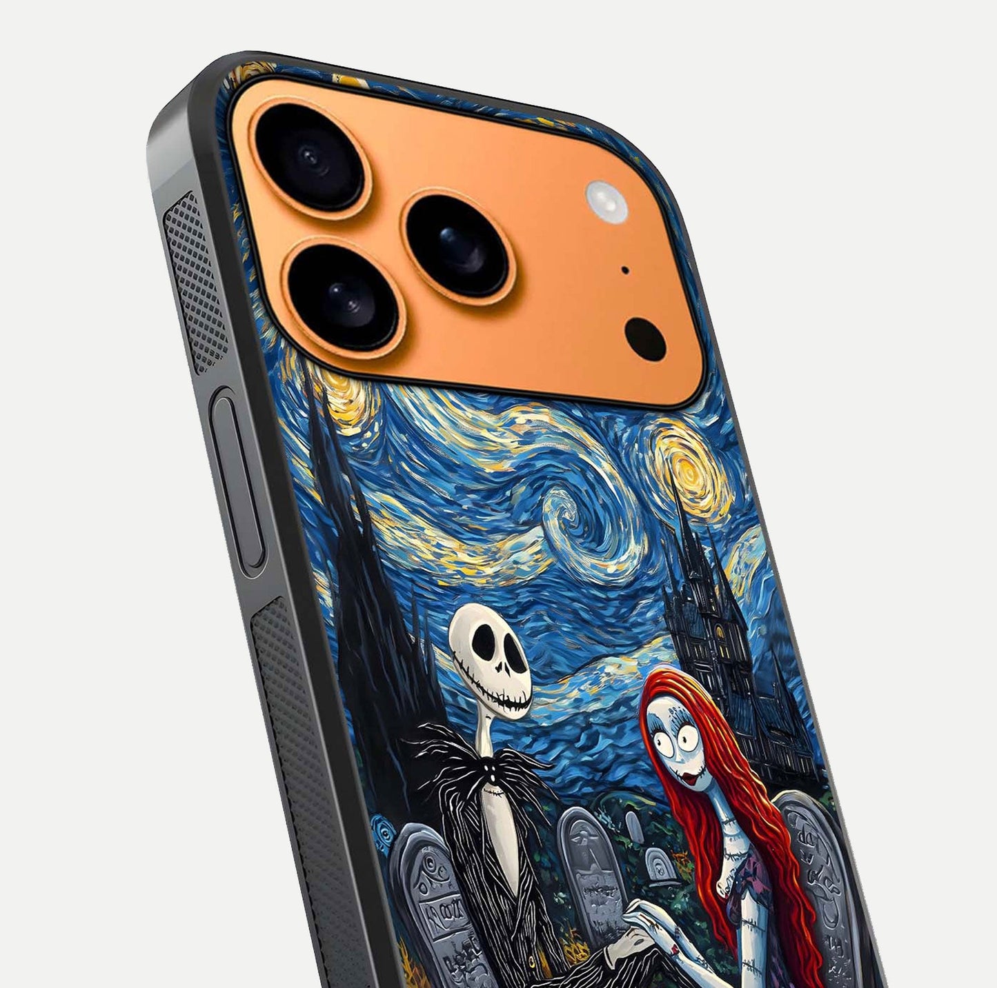 Eternal Night Love Glass Case for iPhone 17 Pro Max close-up highlighting stars and reflection glow