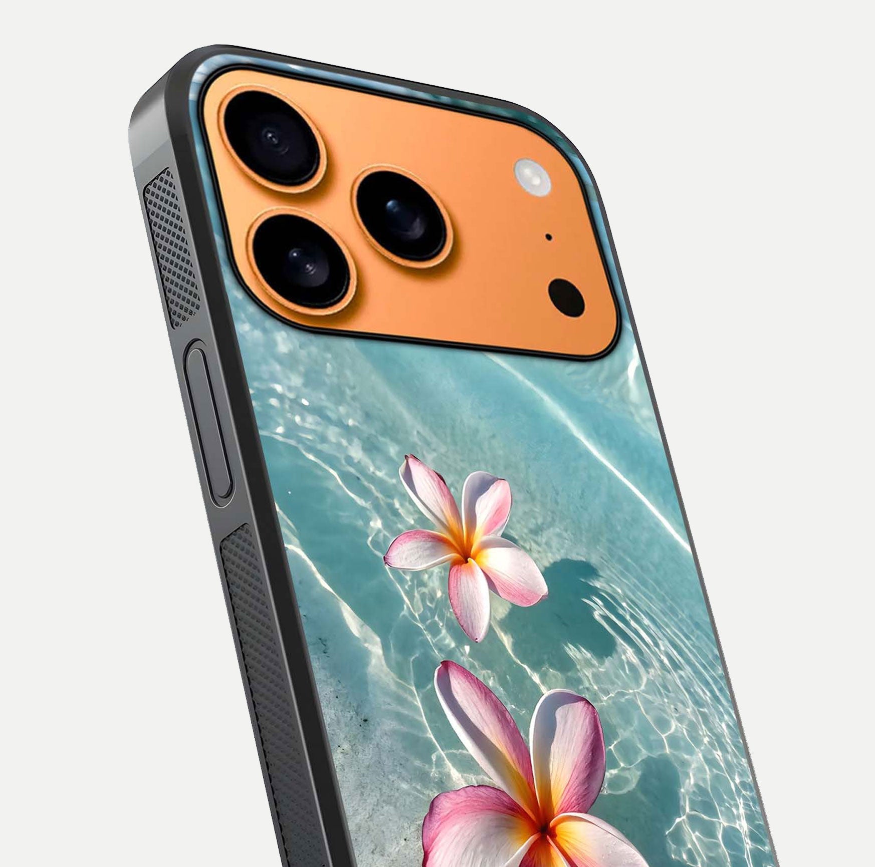 Floating Bloom Bliss Glass Case for iPhone 17 Pro Max close-up highlighting petal detail and reflection tone