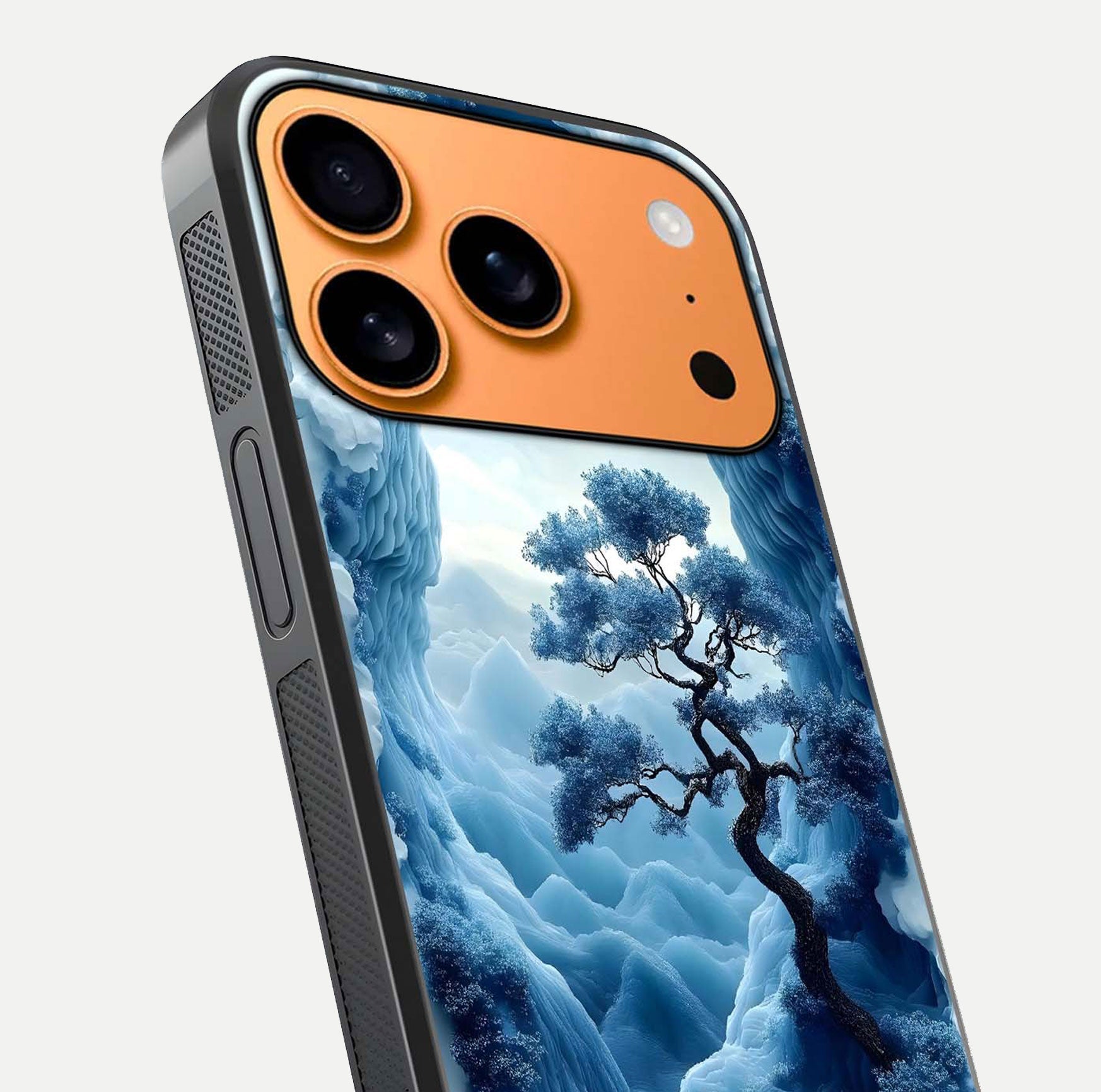 Frozen Serenity Gate Glass Case for iPhone 17 Pro Max close-up highlighting frosted texture and reflection tone