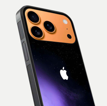 Galaxy Apple Aura Glass Case for iPhone 17 Pro Max close-up angled shot showing aura lighting and reflection polish