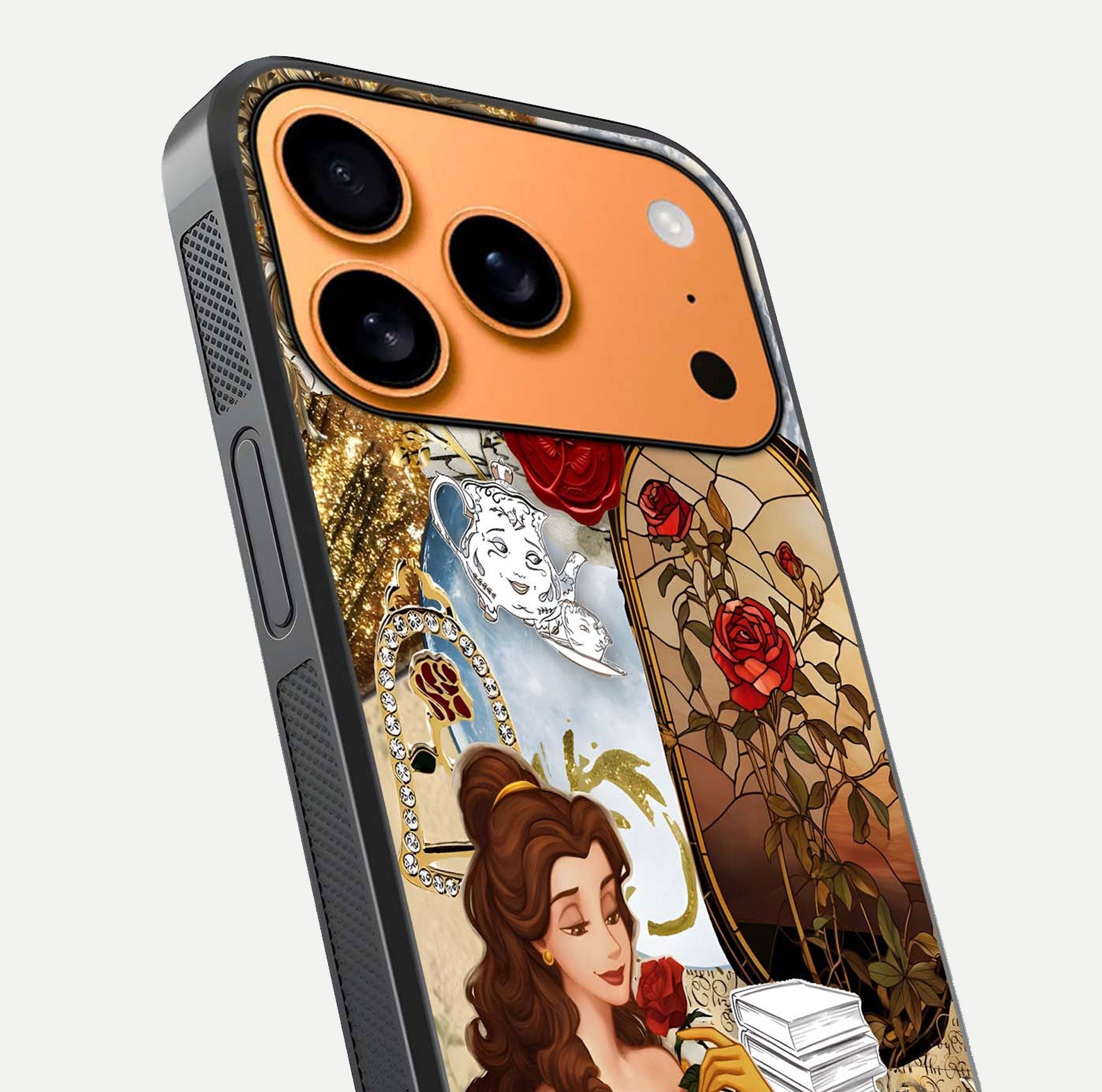 Golden Dream Belle Glass Case for iPhone 17 Pro Max close-up angled shot showing gradient tones and reflection polish