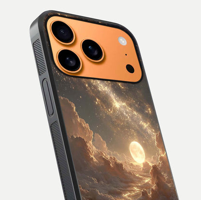 Golden Sky Dream Glass Case for iPhone 17 Pro Max close-up angled shot showing gradient tones and reflection polish