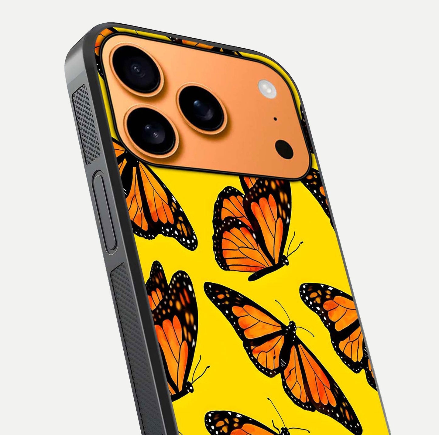 Golden Wing Flight Glass Case for iPhone 17 Pro Max close-up angled shot showing metallic wing texture and shine detail