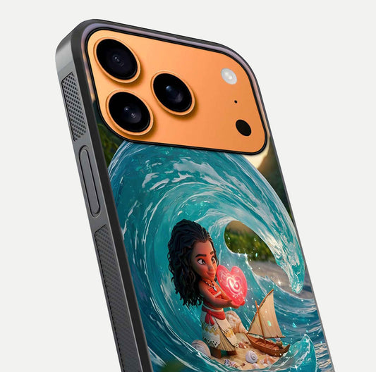 Heart of Ocean Glass Case for iPhone 17 Pro Max close-up angled shot showing blue tones and reflection shine