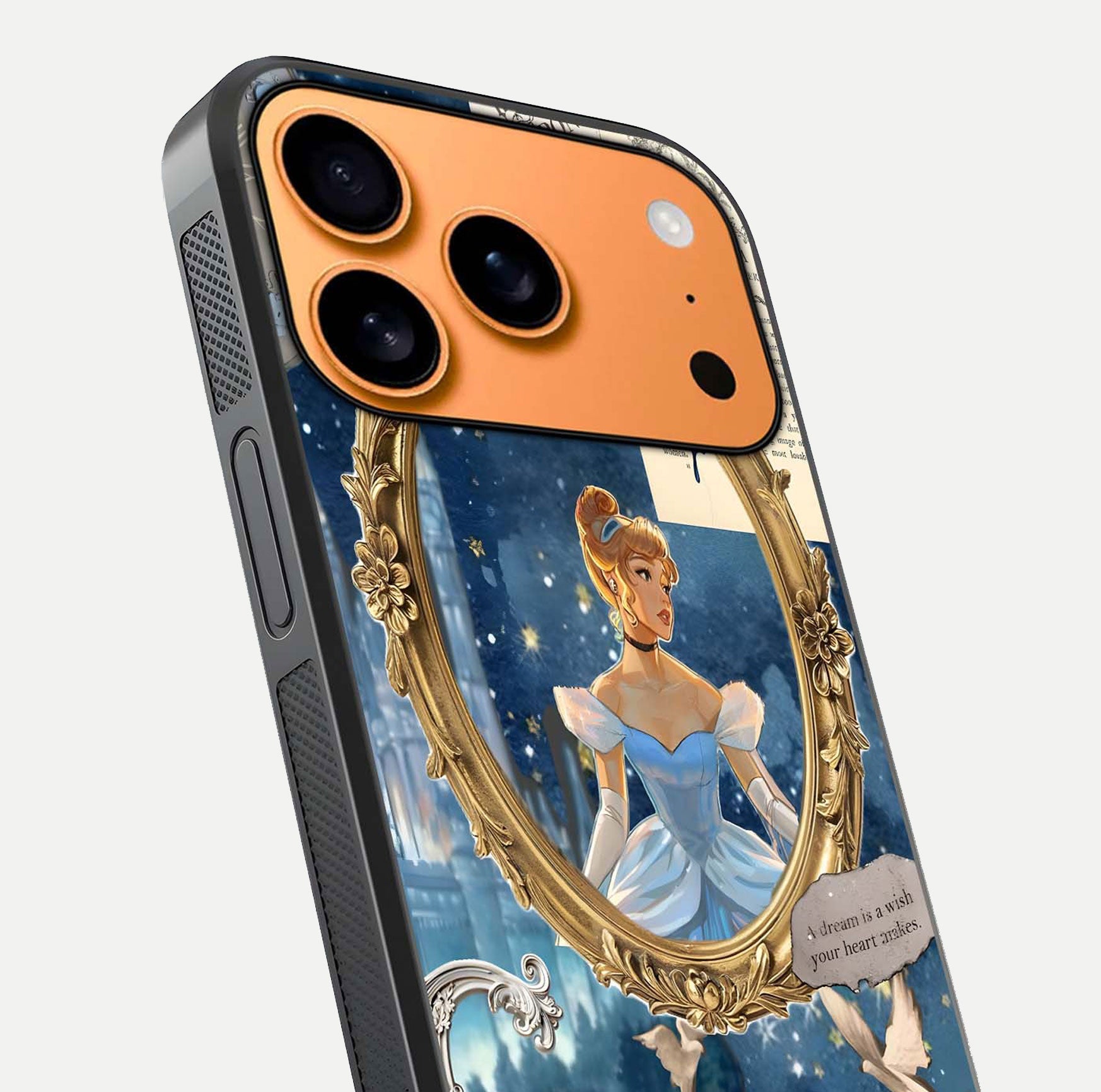 Midnight Queen Glass Case for iPhone 17 Pro Max close-up angled shot featuring crown motif and gloss reflection