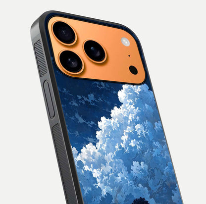 Midnight Sky Serenity Glass Case for iPhone 17 Pro Max close-up angled shot showing starlit tones and reflection