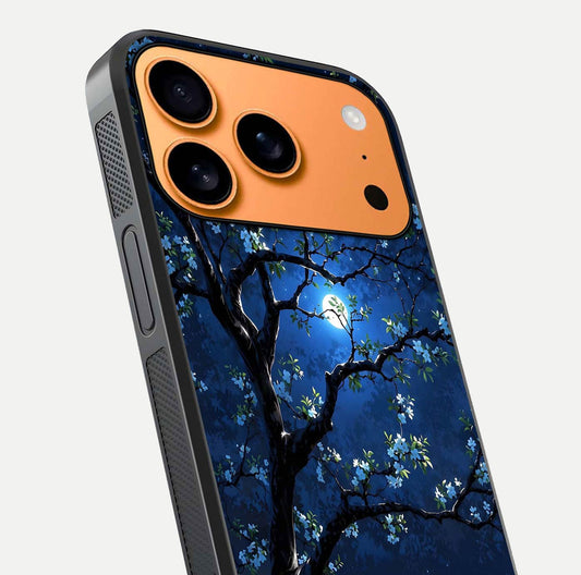 Mystic Floral Night Glass Case for iPhone 17 Pro Max close-up angled shot highlighting petal detail and HD reflection