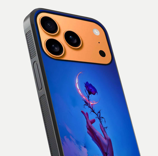 Mystic Hand Glass Case for iPhone 17 Pro Max close-up angled shot showing spiritual markings and reflection