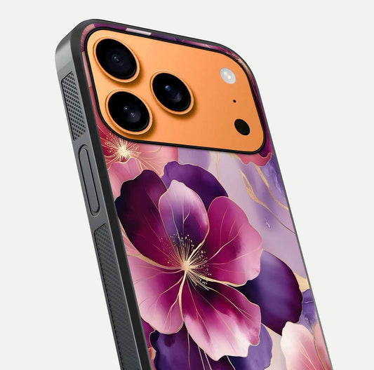 Pink Bouquet Florals Glass Case for iPhone 17 Pro Max close-up angled shot showing bouquet details and reflection