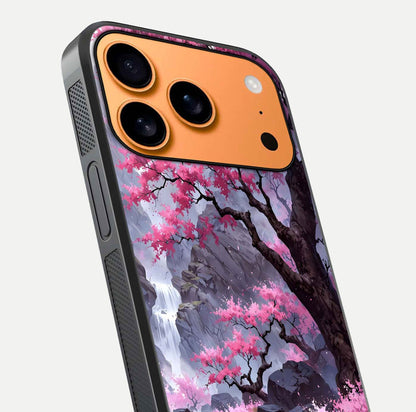 Pinkish Scenery Glass Case for iPhone 17 Pro Max close-up angled shot showing reflection and gradient color blend