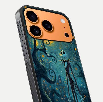 Pumpkin Moonlight Tale Glass Case for iPhone 17 Pro Max close-up angled shot highlighting reflection and vibrant glow