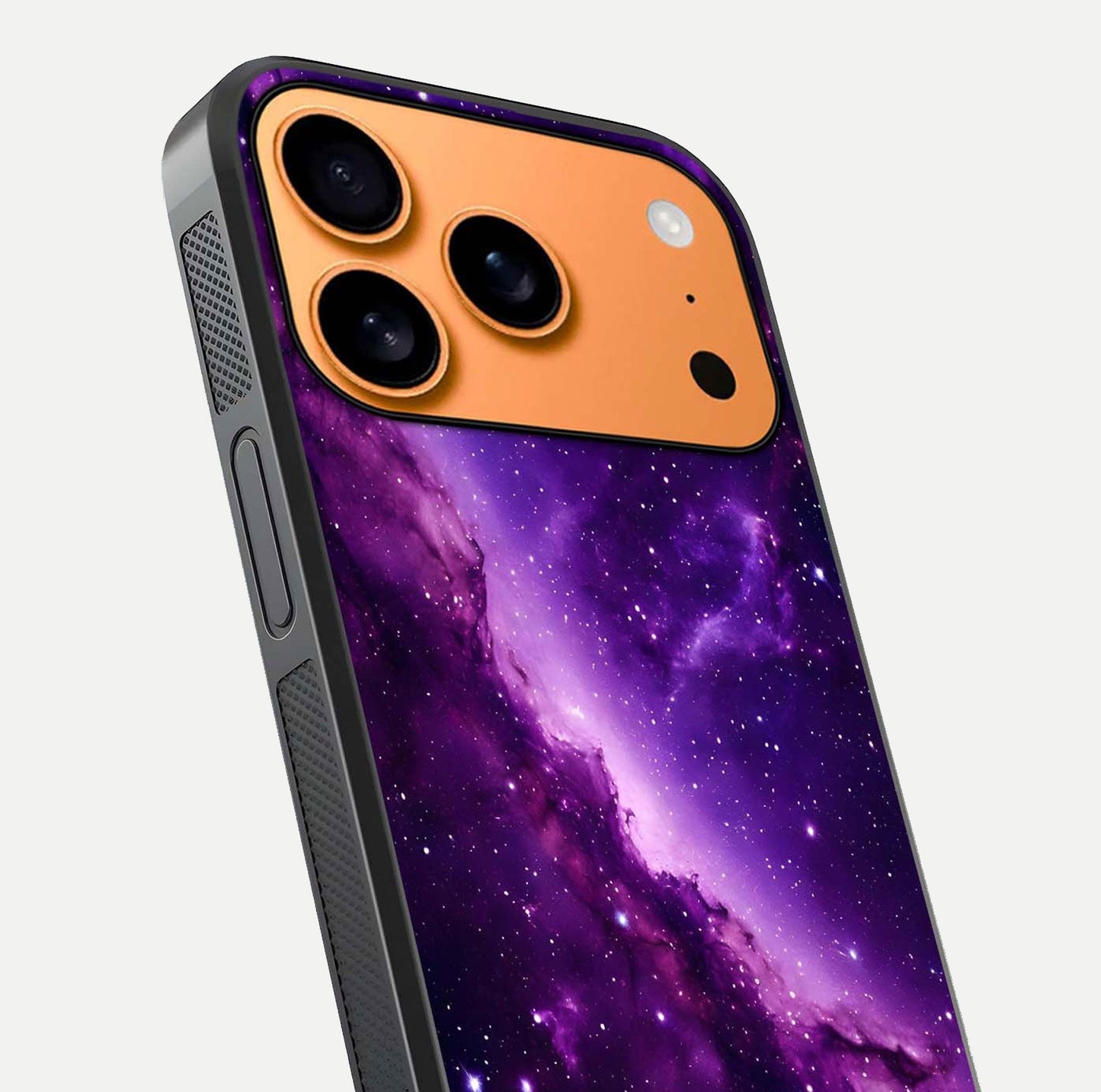Purple Shade Sky Glass Case for iPhone 17 Pro Max close-up angled shot highlighting color gradient and reflection