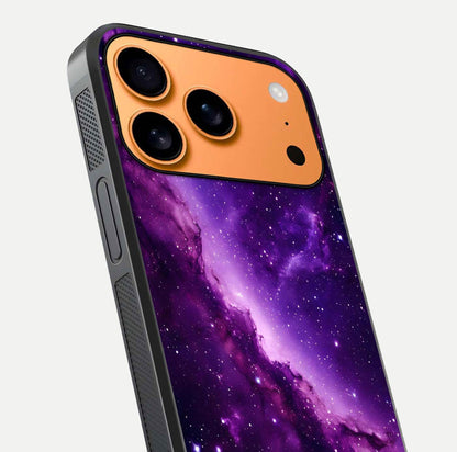 Purple Shade Sky Glass Case for iPhone 17 Pro Max close-up angled shot highlighting color gradient and reflection