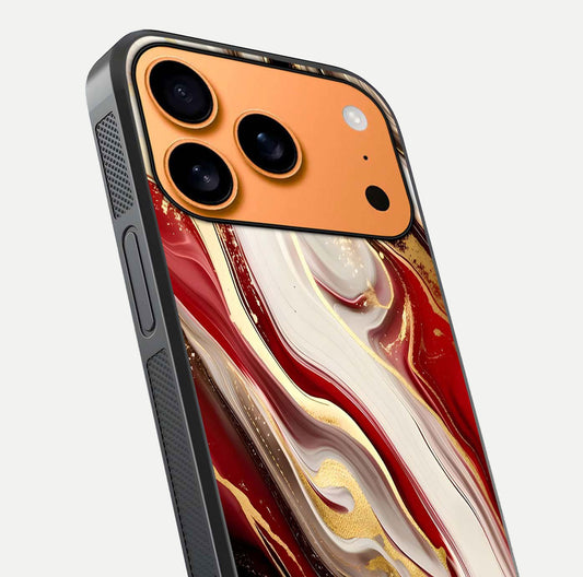 Red & White Marble Glass Case For iPhone 17 Pro Max