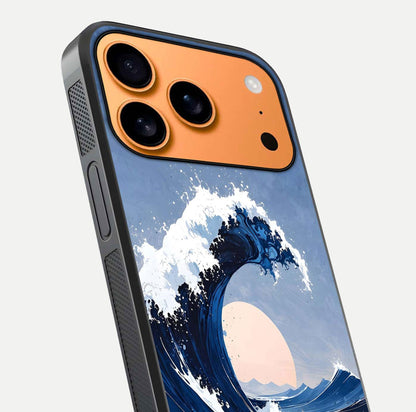 Rising Tide Power Glass Case for iPhone 17 Pro Max close-up angled shot highlighting water motion and reflection