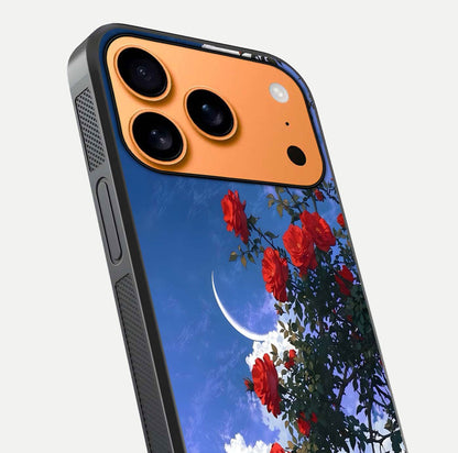 Rose Drift Flowers Glass Case for iPhone 17 Pro Max close-up angled shot highlighting floral texture and reflection
